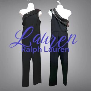 Lauren Ralph Lauren Black Sequin One Shoulder Jumpsuit Size 14